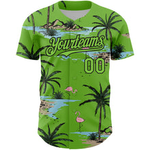 Загрузить изображение в средство просмотра галереи, Custom Neon Green Black 3D Pattern Design Tropical Hawaii Palm Trees Authentic Baseball Jersey
