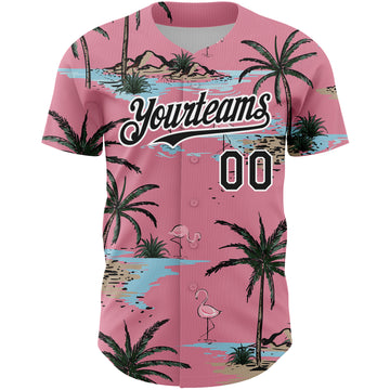 Custom Medium Pink Black-White 3D Pattern Design Tropical Hawaii Palm Trees Authentic Baseball Jersey