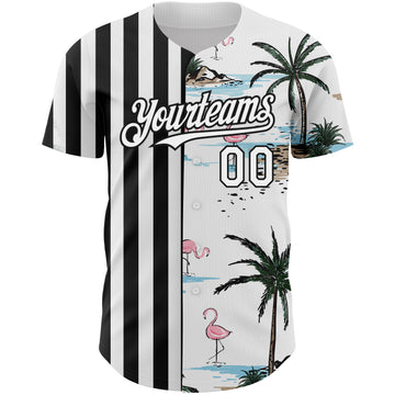 Custom White Black 3D Pattern Design Tropical Hawaii Palm Trees Authentic Baseball Jersey