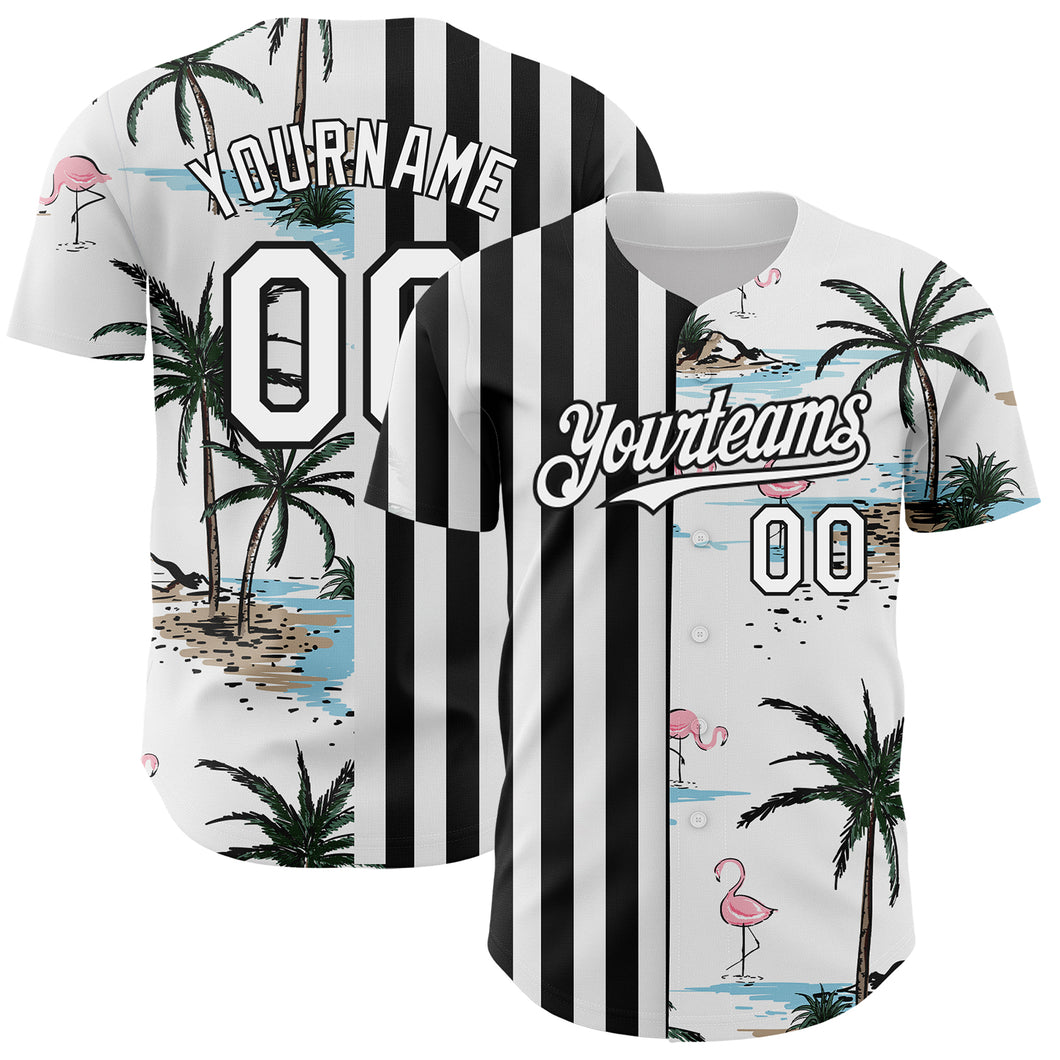 Custom White Black 3D Pattern Design Tropical Hawaii Palm Trees Authentic Baseball Jersey