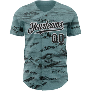 Custom Green Black Gray 3D Pattern Design Mountain Authentic Baseball Jersey