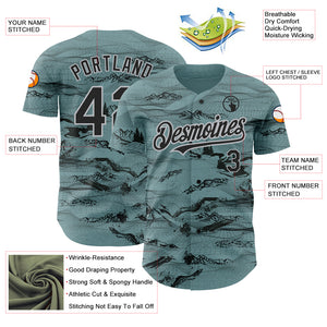 Custom Green Black Gray 3D Pattern Design Mountain Authentic Baseball Jersey