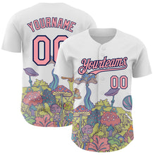 Load image into Gallery viewer, Custom White Medium Pink-Navy 3D Pattern Design Colorful Flowers And Mushrooms Psychedelic Hallucination Authentic Baseball Jersey
