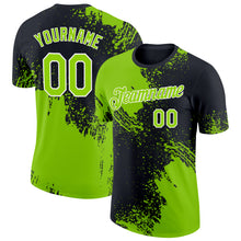 Загрузить изображение в средство просмотра галереи, Custom Neon Green Black-White 3D Pattern Design Abstract Brush Stroke Performance T-Shirt
