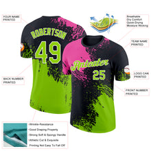 Load image into Gallery viewer, Custom Pink Neon Green-Black 3D Pattern Design Abstract Brush Stroke Performance T-Shirt
