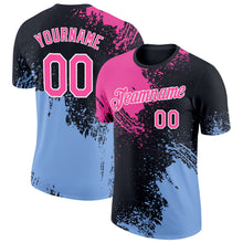 Загрузить изображение в средство просмотра галереи, Custom Pink Black-Light Blue 3D Pattern Design Abstract Brush Stroke Performance T-Shirt
