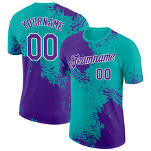 Загрузить изображение в средство просмотра галереи, Custom Purple Aqua-White 3D Pattern Design Abstract Brush Stroke Performance T-Shirt
