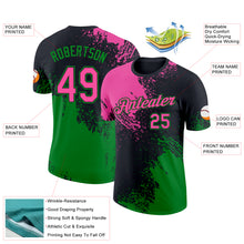 Charger l&#39;image dans la galerie, Custom Black Pink-Grass Green 3D Pattern Design Abstract Brush Stroke Performance T-Shirt
