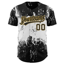 Charger l&#39;image dans la galerie, Custom Black White-Old Gold 3D Pattern Design Abstract Splatter Grunge Art Authentic Baseball Jersey
