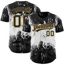 Charger l&#39;image dans la galerie, Custom Black White-Old Gold 3D Pattern Design Abstract Splatter Grunge Art Authentic Baseball Jersey
