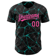 Charger l&#39;image dans la galerie, Custom Black Pink-Aqua 3D Pattern Design Abstract Network Authentic Baseball Jersey
