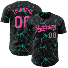 Charger l&#39;image dans la galerie, Custom Black Pink-Aqua 3D Pattern Design Abstract Network Authentic Baseball Jersey
