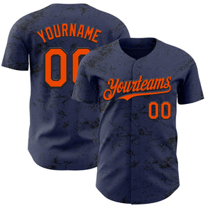 Custom Navy Orange-Black 3D Pattern Design Abstract Splatter Texture Authentic Baseball Jersey