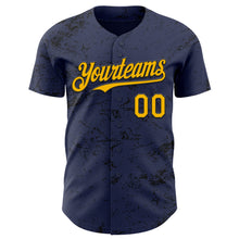 Charger l&#39;image dans la galerie, Custom Navy Gold-Black 3D Pattern Design Abstract Splatter Texture Authentic Baseball Jersey
