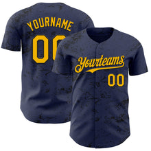 Charger l&#39;image dans la galerie, Custom Navy Gold-Black 3D Pattern Design Abstract Splatter Texture Authentic Baseball Jersey
