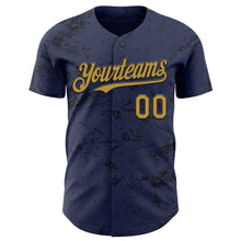 Charger l&#39;image dans la galerie, Custom Navy Old Gold-Black 3D Pattern Design Abstract Splatter Texture Authentic Baseball Jersey
