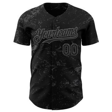 Custom Black Steel Gray 3D Pattern Design Abstract Splatter Texture Authentic Baseball Jersey