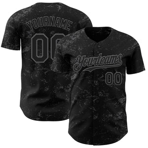 Custom Black Steel Gray 3D Pattern Design Abstract Splatter Texture Authentic Baseball Jersey