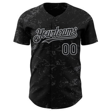 Custom Black Gray-Steel Gray 3D Pattern Design Abstract Splatter Texture Authentic Baseball Jersey