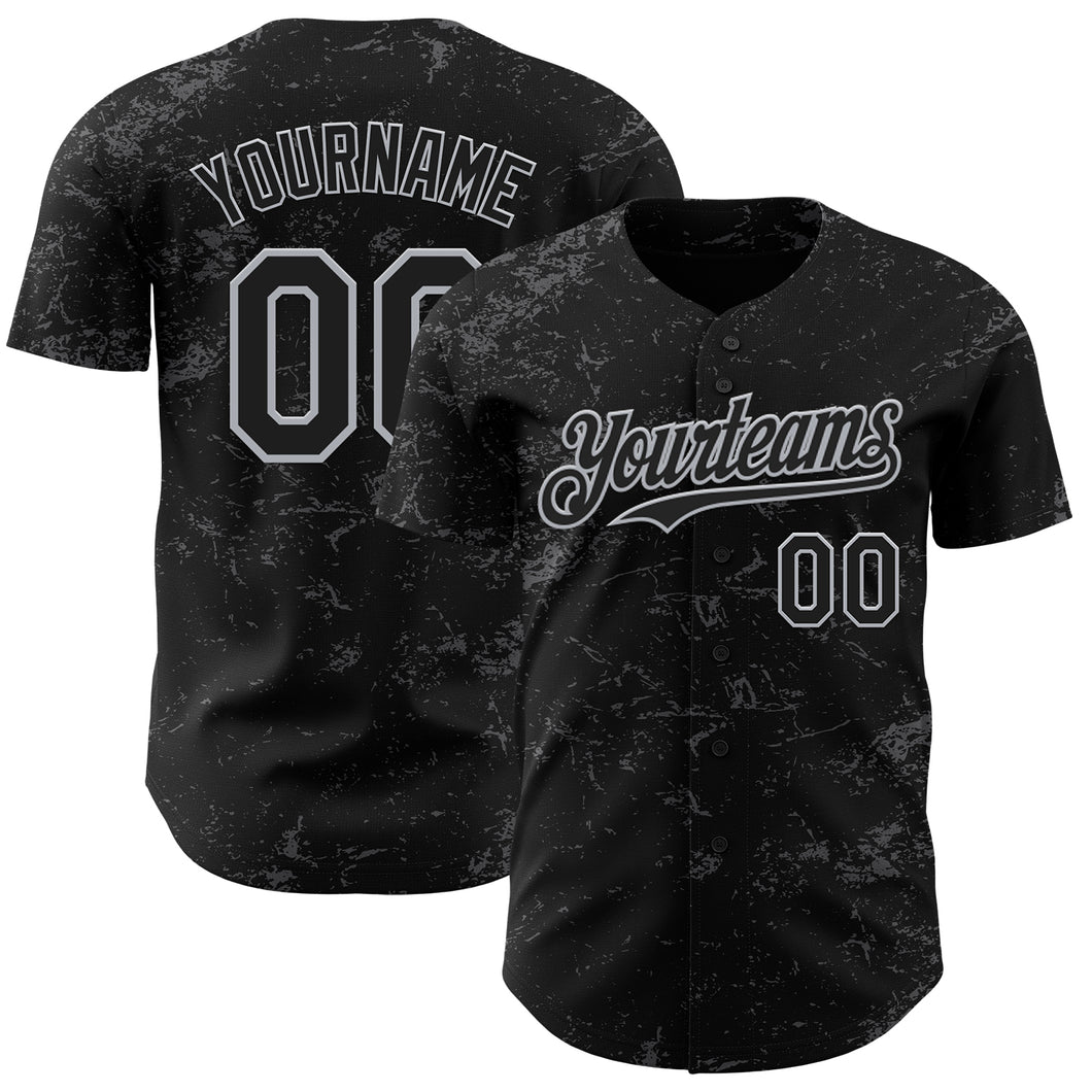 Custom Black Gray-Steel Gray 3D Pattern Design Abstract Splatter Texture Authentic Baseball Jersey