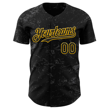 Custom Black Gold-Steel Gray 3D Pattern Design Abstract Splatter Texture Authentic Baseball Jersey