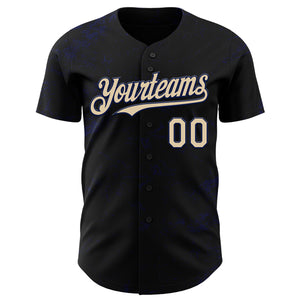 Custom Black City Cream-Navy 3D Pattern Design Abstract Splatter Texture Authentic Baseball Jersey