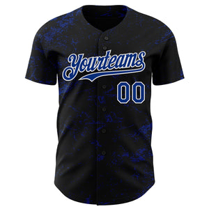 Custom Black Royal-White 3D Pattern Design Abstract Splatter Texture Authentic Baseball Jersey