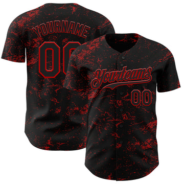 Custom Black Red 3D Pattern Design Abstract Splatter Texture Authentic Baseball Jersey