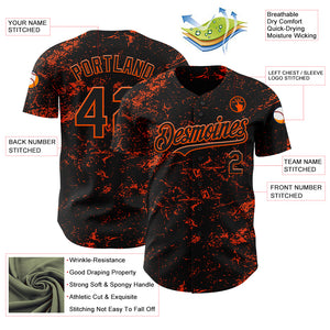 Custom Black Orange 3D Pattern Design Abstract Splatter Texture Authentic Baseball Jersey