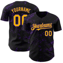 Charger l&#39;image dans la galerie, Custom Black Gold-Purple 3D Pattern Design Abstract Splatter Texture Authentic Baseball Jersey
