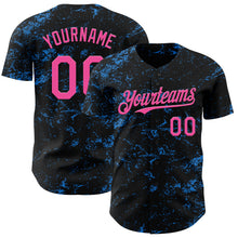 Charger l&#39;image dans la galerie, Custom Black Pink-Electric Blue 3D Pattern Design Abstract Splatter Texture Authentic Baseball Jersey
