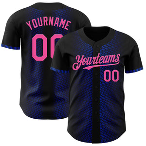 Custom Black Pink-Thunder Blue 3D Pattern Design Geometric Shapes Authentic Baseball Jersey