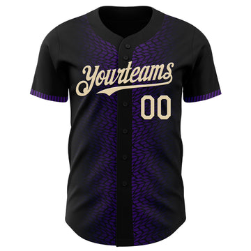 Custom Black Cream-Purple 3D Pattern Design Geometric Shapes Authentic Baseball Jersey