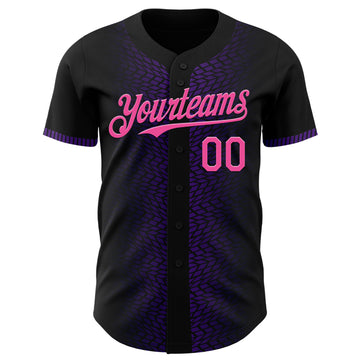 Custom Black Pink-Purple 3D Pattern Design Geometric Shapes Authentic Baseball Jersey