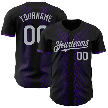 Custom Black Gray-Purple 3D Pattern Design Geometric Shapes Authentic Baseball Jersey