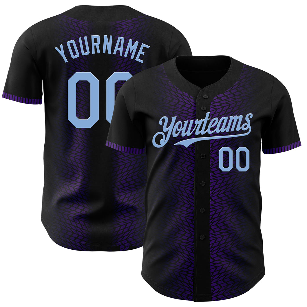 Custom Black Light Blue-Purple 3D Pattern Design Geometric Shapes Authentic Baseball Jersey