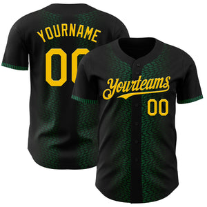 Custom Black Yellow-Kelly Green 3D Pattern Design Geometric Shapes Authentic Baseball Jersey