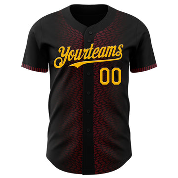 Custom Black Gold-Burgundy 3D Pattern Design Geometric Shapes Authentic Baseball Jersey