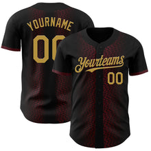 Load image into Gallery viewer, Custom Black Old Gold-Burgundy 3D Pattern Design Geometric Shapes Authentic Baseball Jersey
