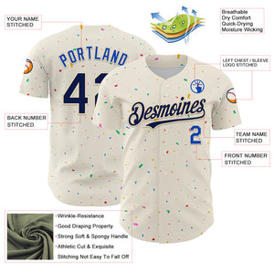 Custom Cream Navy-Thunder Blue 3D Pattern Design Confetti Authentic Baseball Jersey