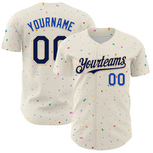 Load image into Gallery viewer, Custom Cream Navy-Thunder Blue 3D Pattern Design Confetti Authentic Baseball Jersey
