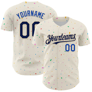 Custom Cream Navy-Thunder Blue 3D Pattern Design Confetti Authentic Baseball Jersey