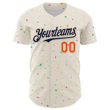 Load image into Gallery viewer, Custom Cream Navy-Orange 3D Pattern Design Confetti Authentic Baseball Jersey
