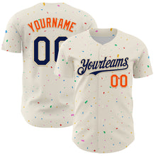 Load image into Gallery viewer, Custom Cream Navy-Orange 3D Pattern Design Confetti Authentic Baseball Jersey
