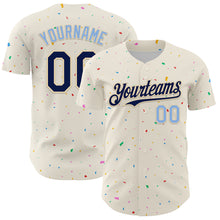 Load image into Gallery viewer, Custom Cream Navy-Light Blue 3D Pattern Design Confetti Authentic Baseball Jersey
