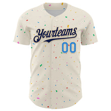 Load image into Gallery viewer, Custom Cream Navy-Electric Blue 3D Pattern Design Confetti Authentic Baseball Jersey
