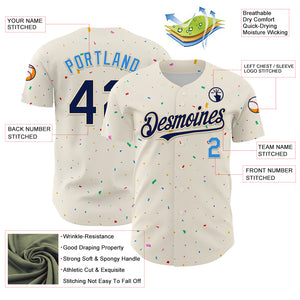 Custom Cream Navy-Electric Blue 3D Pattern Design Confetti Authentic Baseball Jersey