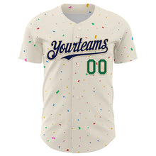 Load image into Gallery viewer, Custom Cream Navy-Kelly Green 3D Pattern Design Confetti Authentic Baseball Jersey
