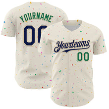 Load image into Gallery viewer, Custom Cream Navy-Kelly Green 3D Pattern Design Confetti Authentic Baseball Jersey
