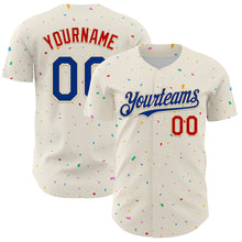 Load image into Gallery viewer, Custom Cream Royal-Red 3D Pattern Design Confetti Authentic Baseball Jersey
